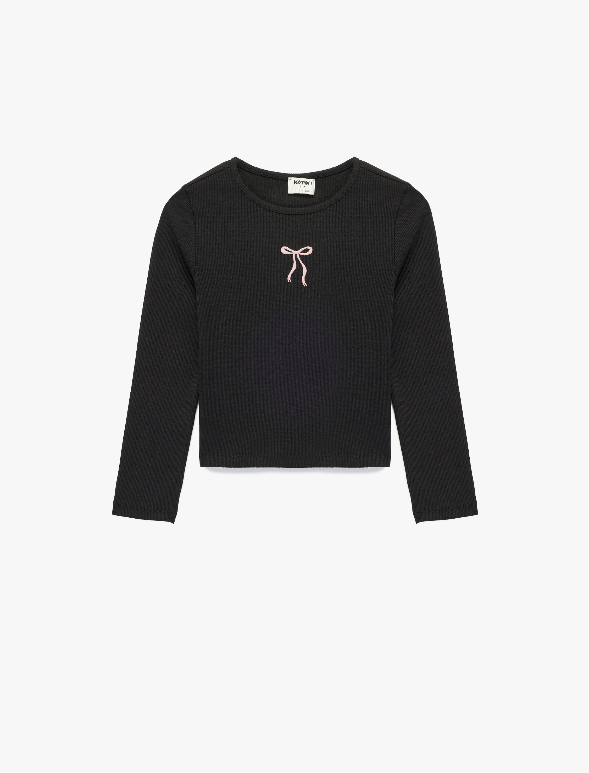  Kız Çocuk Pamuklu Fiyonk Baskılı Bisiklet Yaka Uzun Kollu Tişört