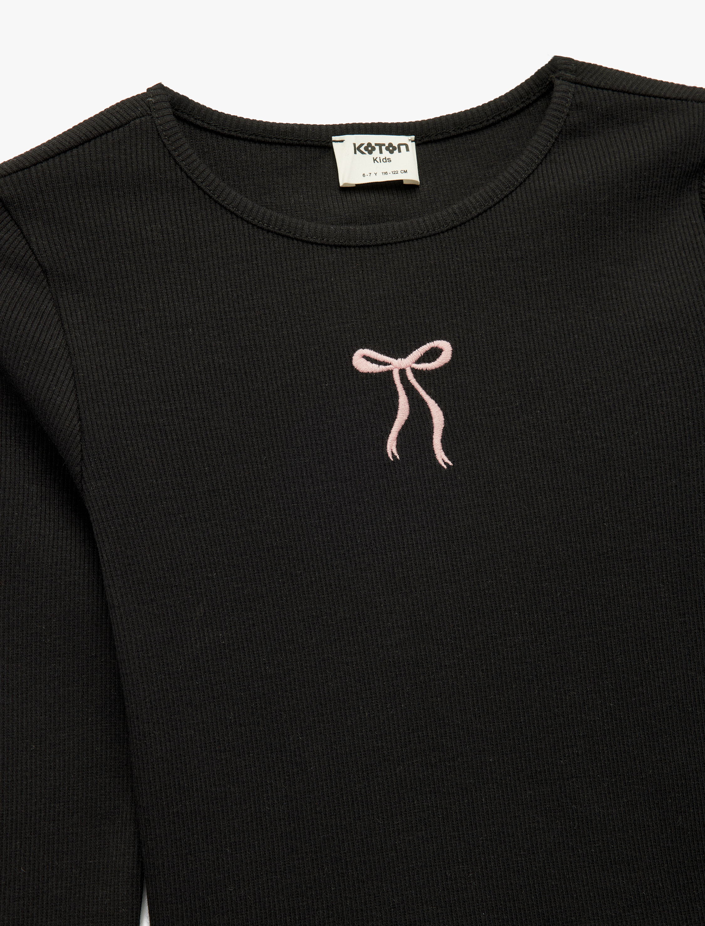  Kız Çocuk Pamuklu Fiyonk Baskılı Bisiklet Yaka Uzun Kollu Tişört