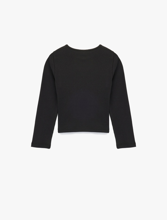 Kız Çocuk Pamuklu Fiyonk Baskılı Bisiklet Yaka Uzun Kollu Tişört