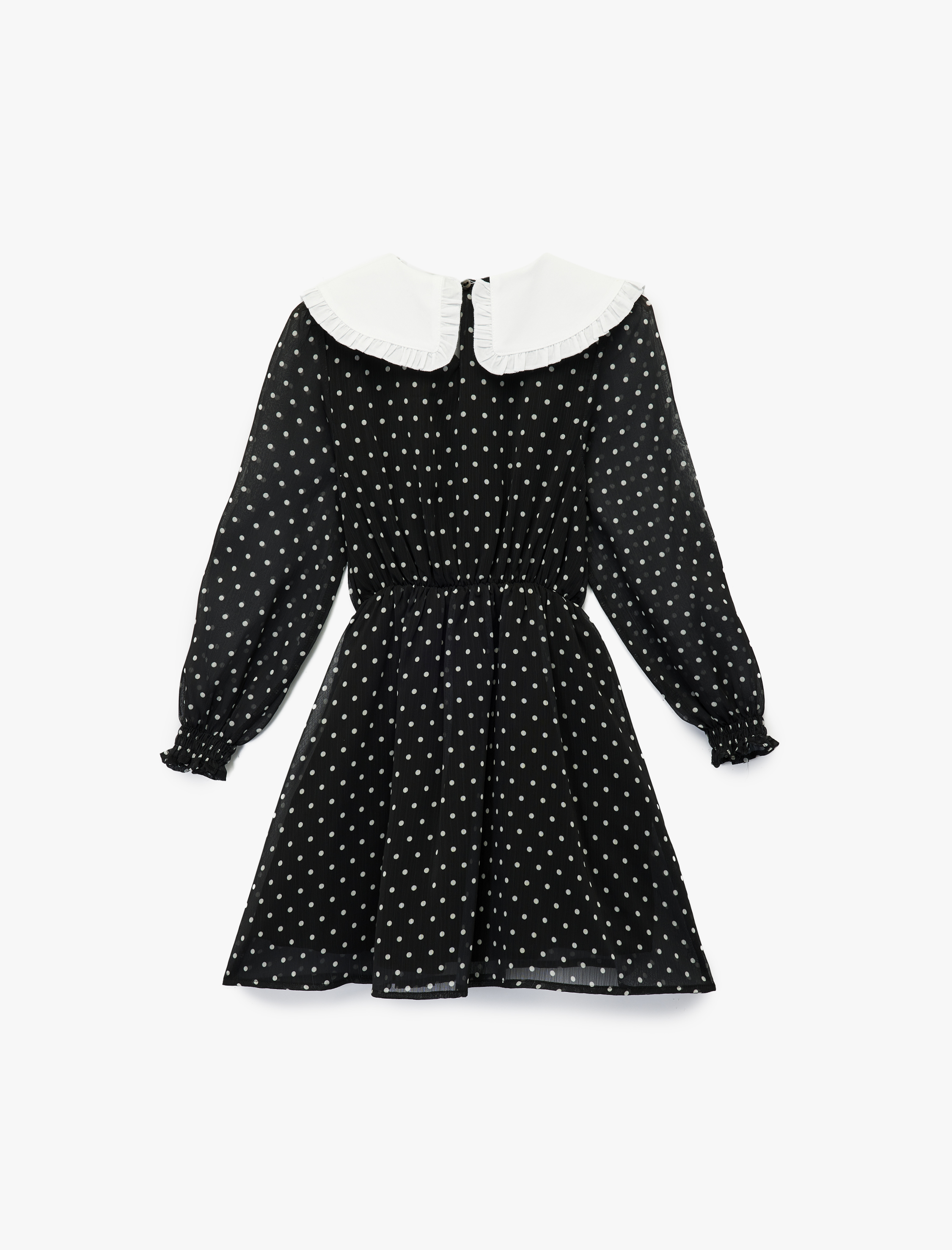  Kız Çocuk Bebe Yaka Uzun Kollu A Kesim Puantiyeli Elbise