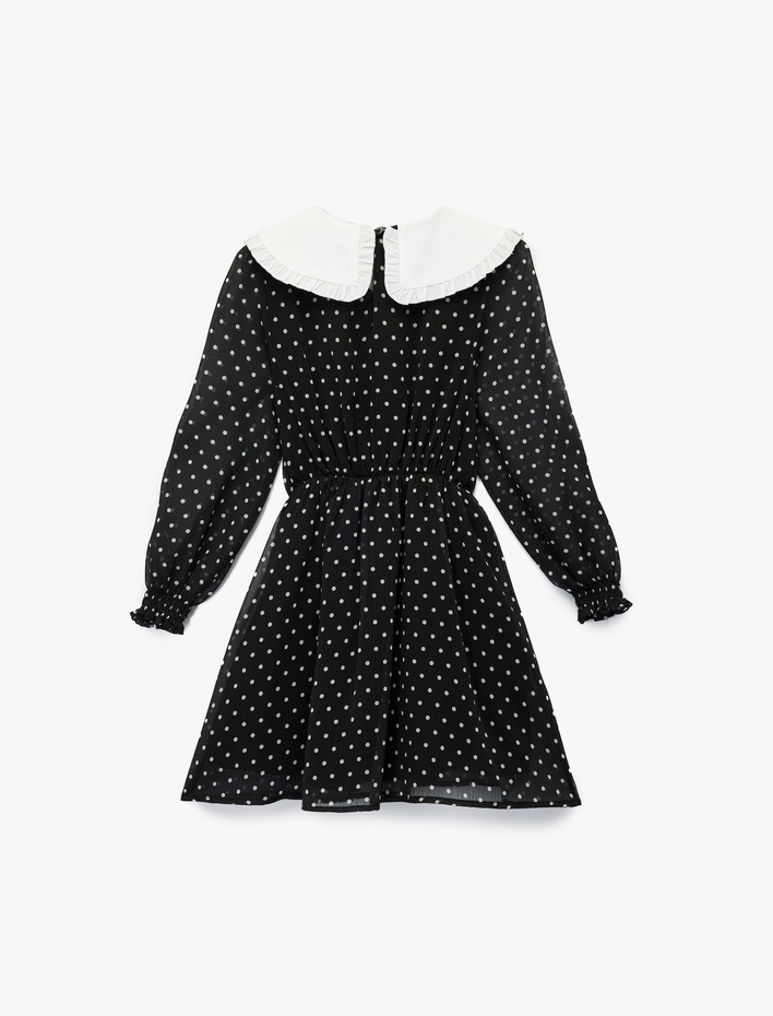 Kız Çocuk Bebe Yaka Uzun Kollu A Kesim Puantiyeli Elbise