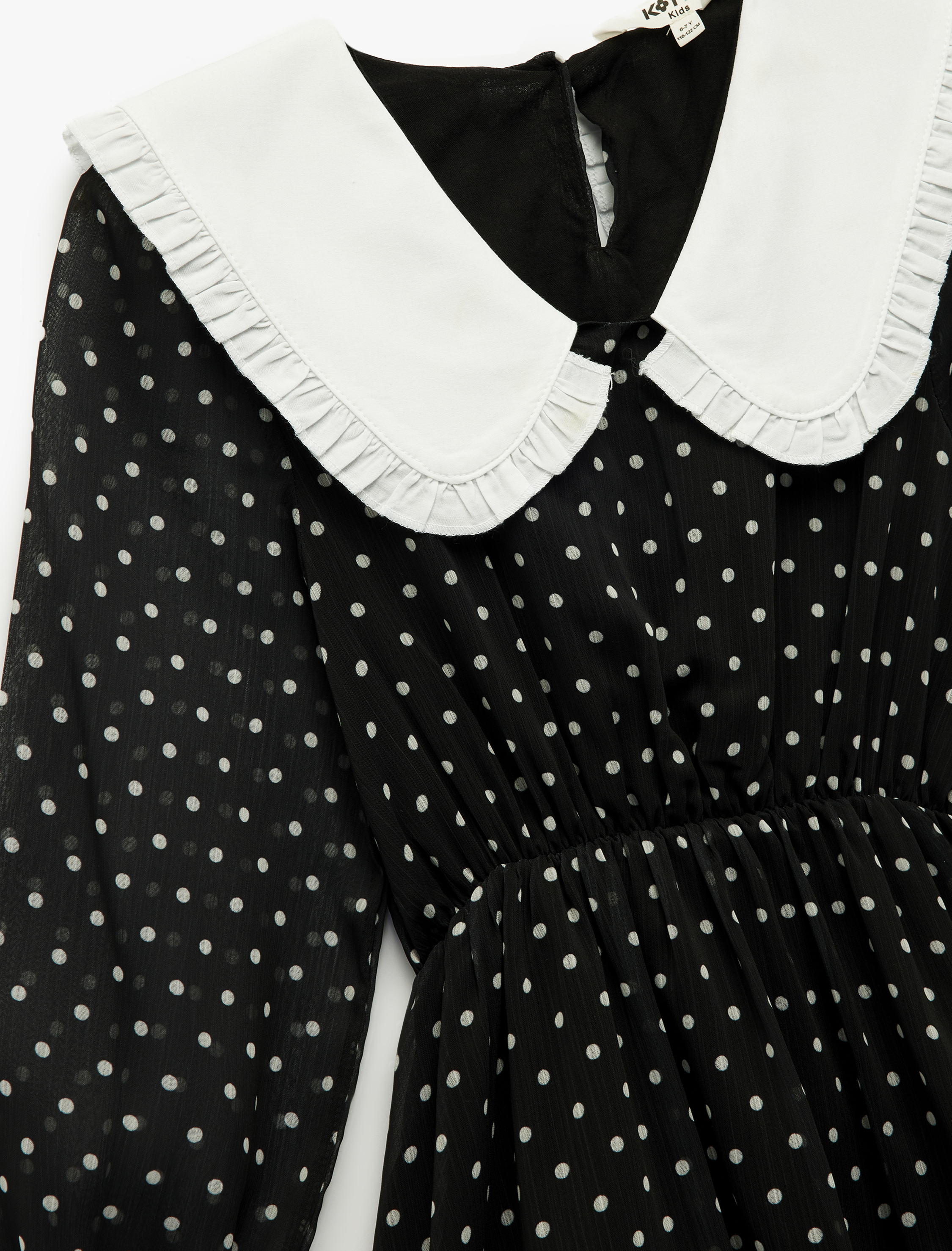  Kız Çocuk Bebe Yaka Uzun Kollu A Kesim Puantiyeli Elbise