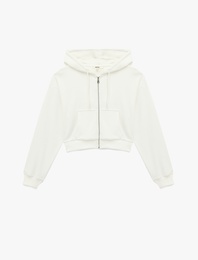 Pamuklu Slim Fit Cepli Uzun Kollu Fermuarlı Kapüşonlu Hırka
