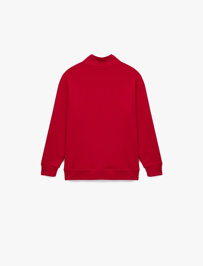 Erkek Çocuk Dik Yaka Yarım Fermuarlı Uzun Kollu Atatürk Nakışlı Pamuklu Sweatshirt