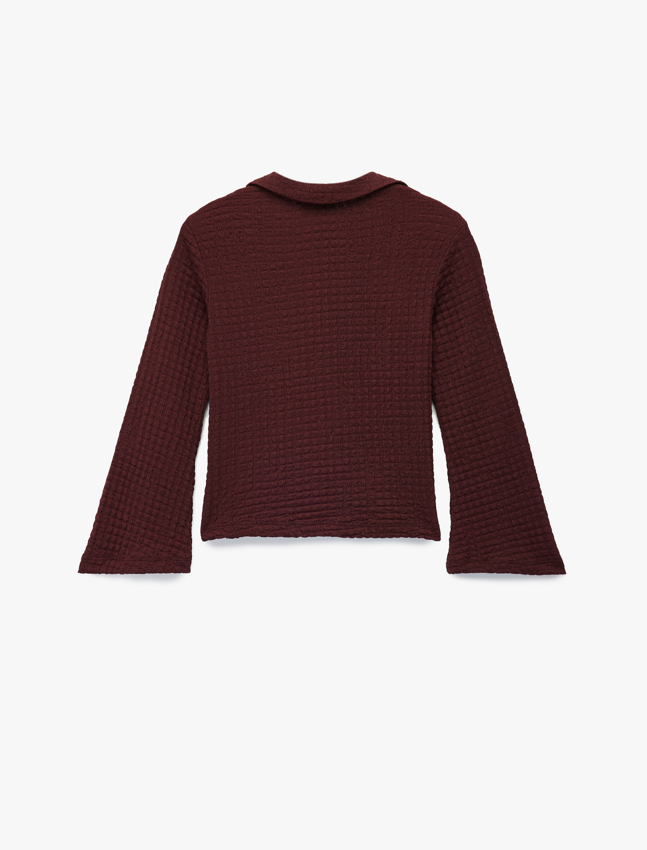  Kız Çocuk Düğme Detaylı Dokulu Gömlek Yaka Uzun Kollu Bluz