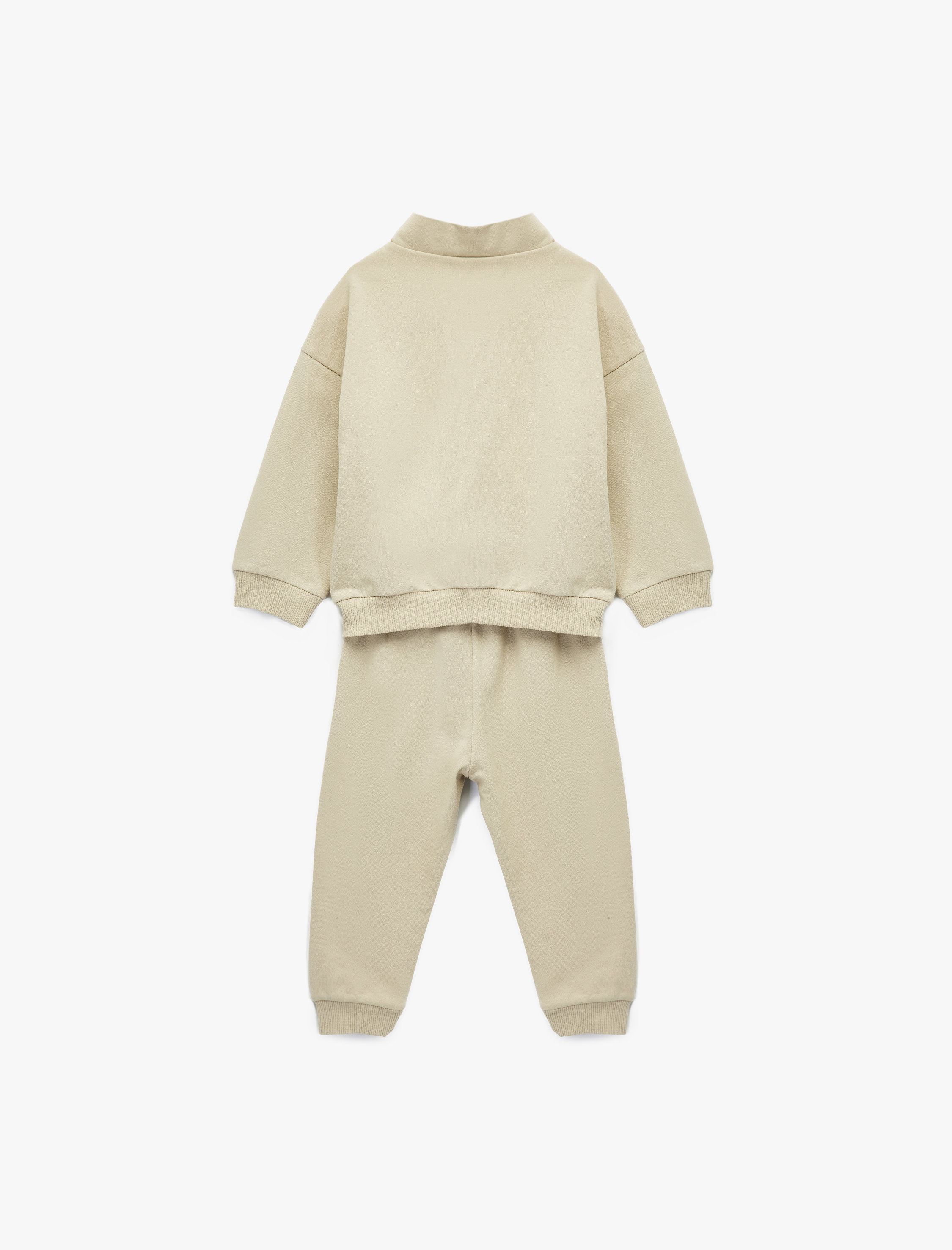  Erkek Bebek Dik Yaka Fermuar Detaylı Uzun Kollu Pamuklu Şardonlu Basic Eşofman Takımı