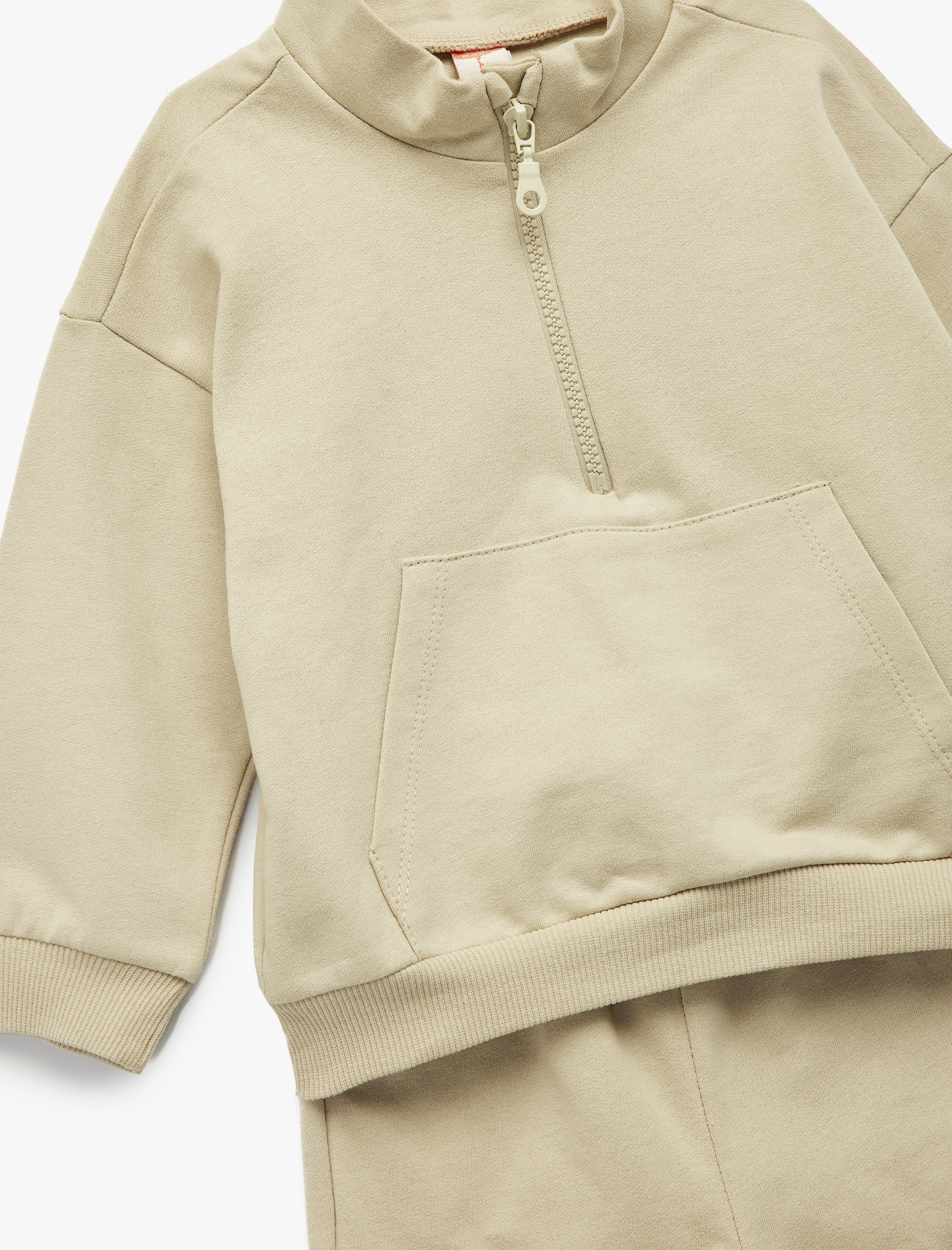  Erkek Bebek Dik Yaka Fermuar Detaylı Uzun Kollu Pamuklu Şardonlu Basic Eşofman Takımı