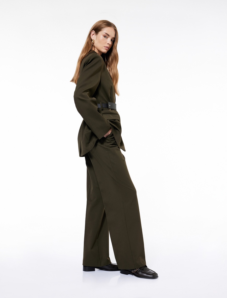   Koton X Sima Tarkan - Nervürlü Cepli Straight Fit Kemerli Bol Paça Pantolon