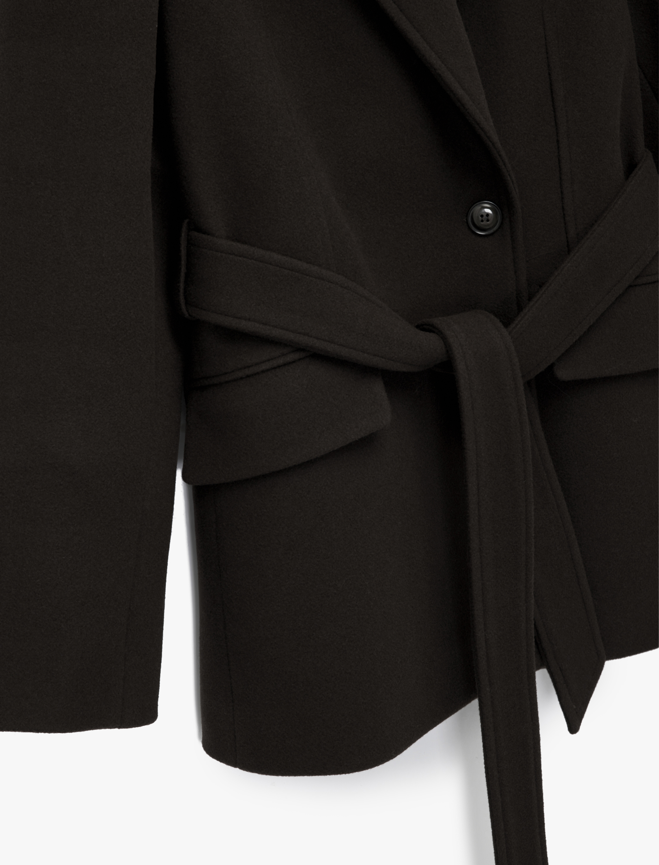   Kısa Kaban Kaşe Kemerli Cepli Kruvaze Uzun Kollu