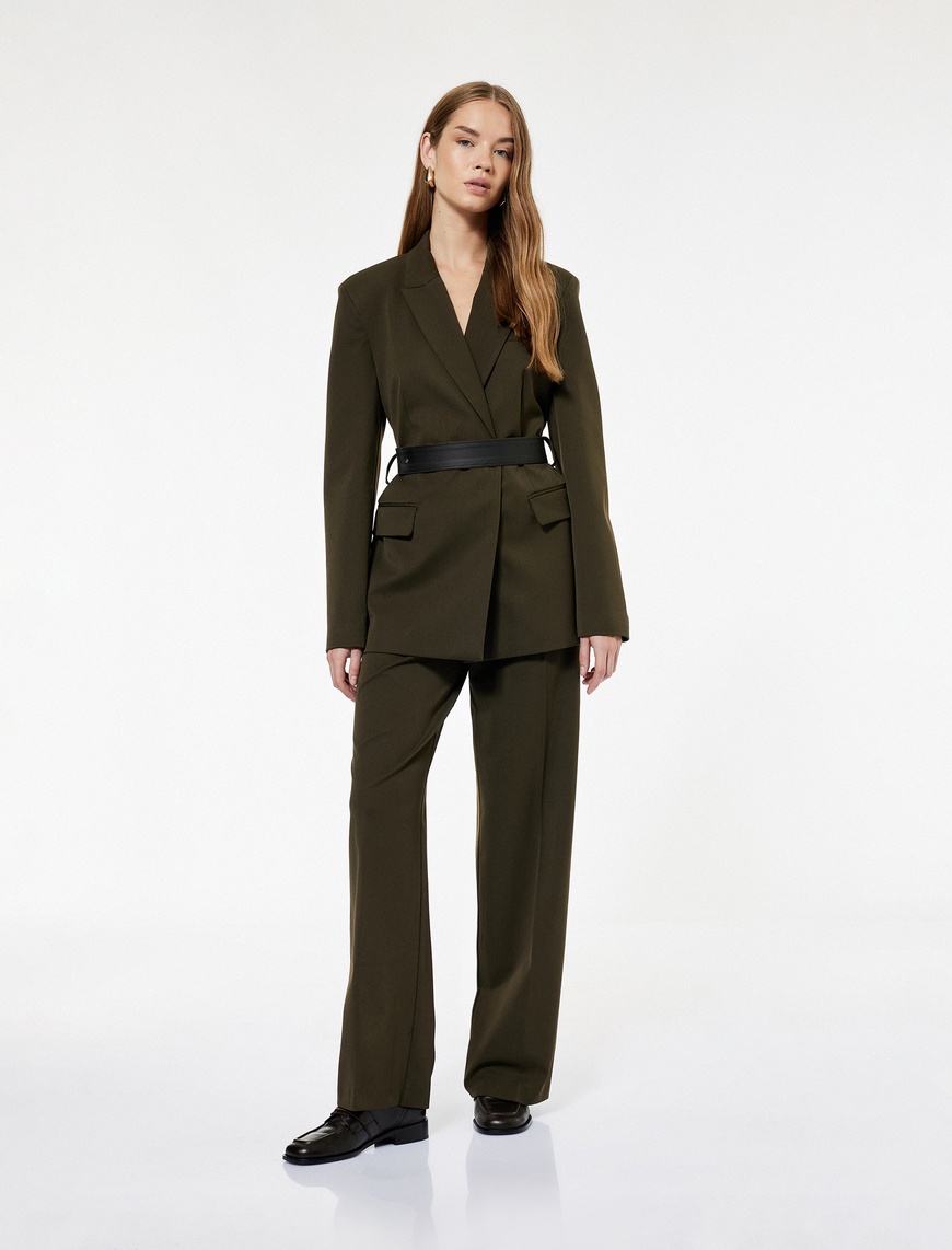   Koton X Sima Tarkan - Uzun Kollu Cepli Kruvaze Kemerli Oversize Blazer Ceket
