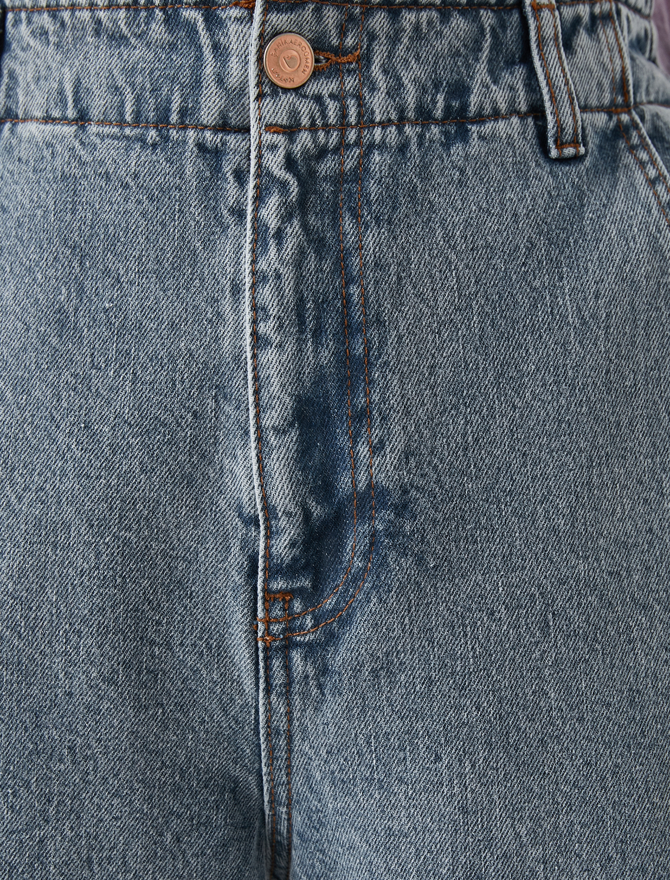   Yüksek Bel Cepli Pamuklu Kot Pantolon -Slouchy Jean