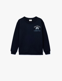 Bisiklet Yaka Uzun Kollu Baskılı Sweatshirt