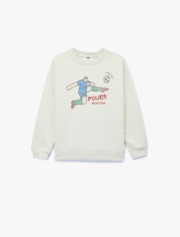 Baskılı Uzun Kollu Bisiklet Yaka Pamuklu Sweatshirt