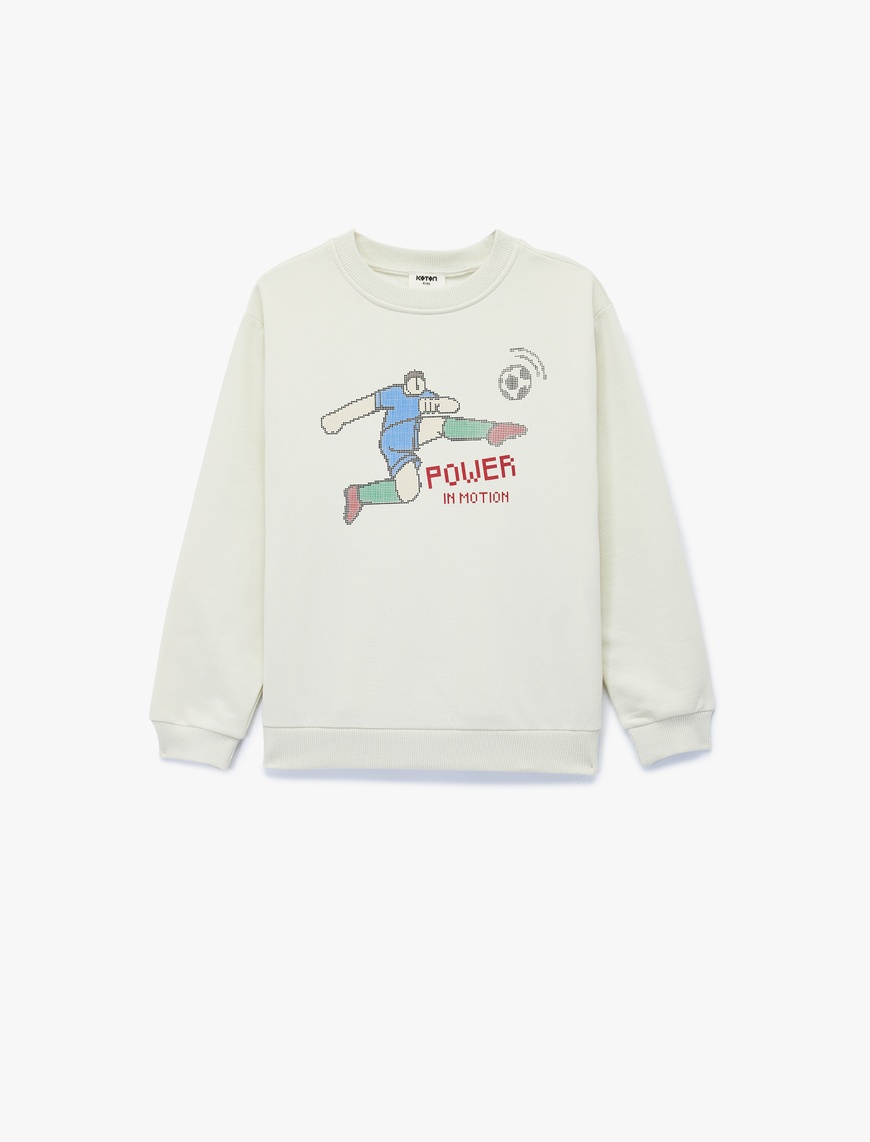  Erkek Çocuk Baskılı Uzun Kollu Bisiklet Yaka Pamuklu Sweatshirt