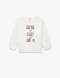 Pamuklu Uzun Kollu Bisiklet Yaka Baskılı Sweatshirt