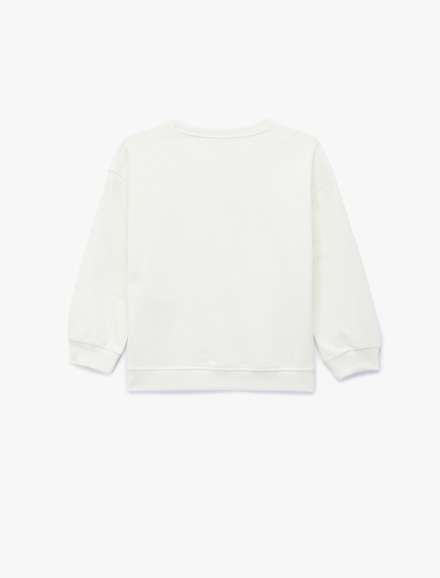  Kız Bebek Pamuklu Uzun Kollu Bisiklet Yaka Baskılı Sweatshirt