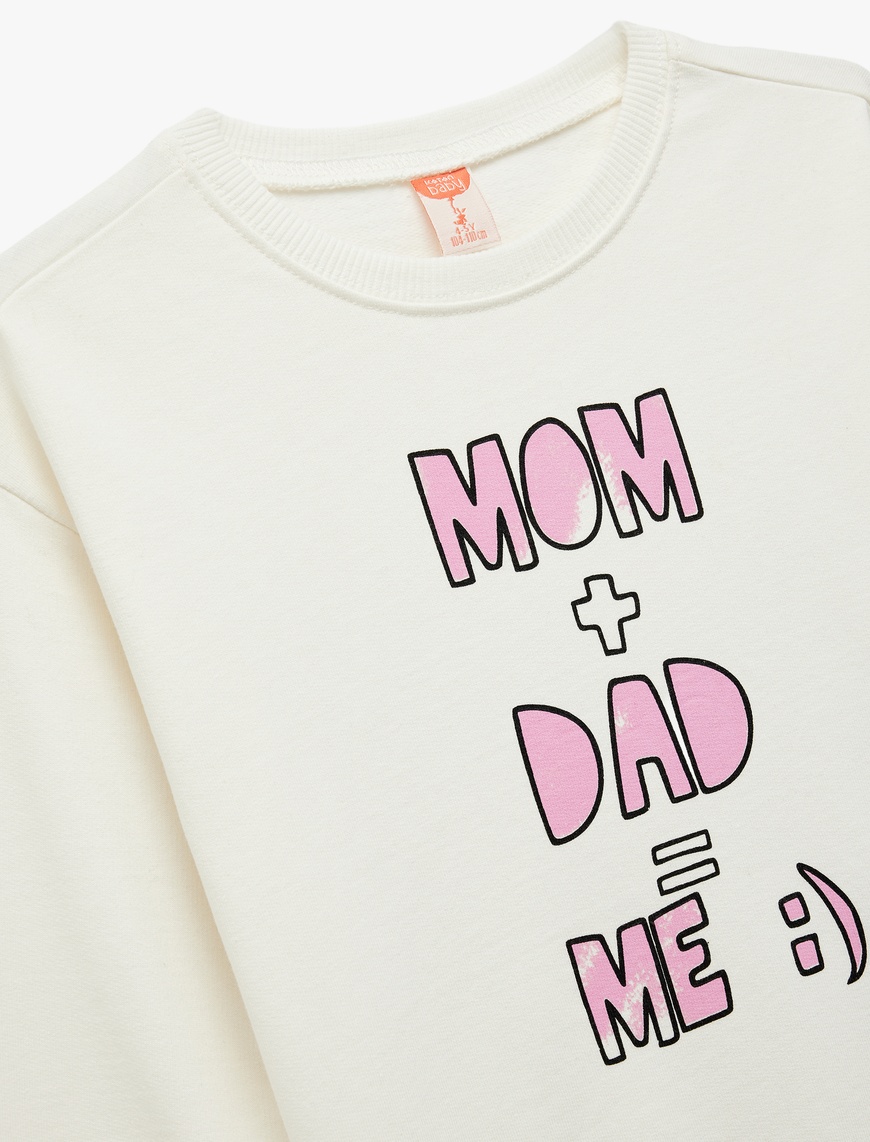 Kız Bebek Pamuklu Uzun Kollu Bisiklet Yaka Baskılı Sweatshirt