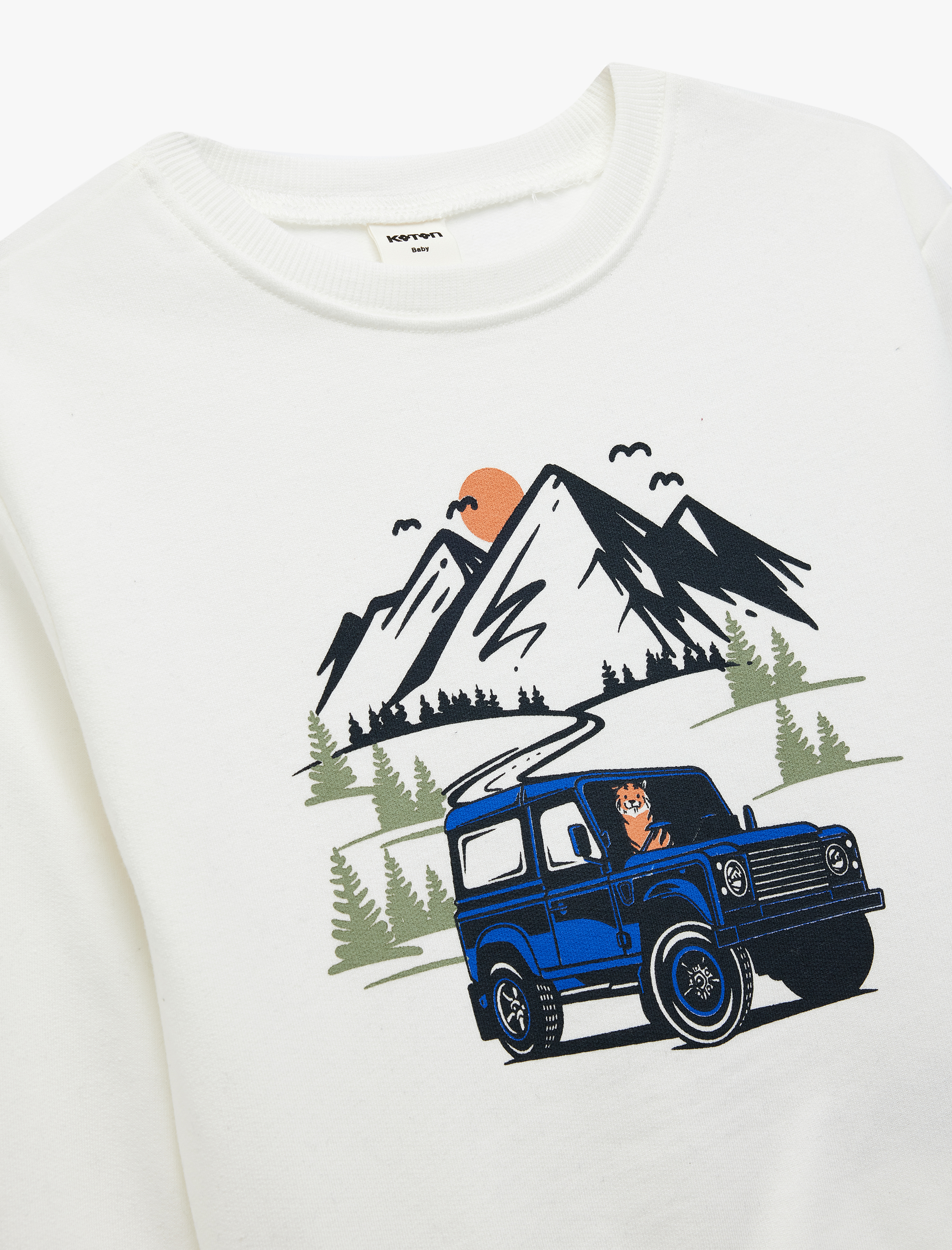  Erkek Bebek Pamuklu Uzun Kollu Bisiklet Yaka Baskılı Şardonlu Sweatshirt