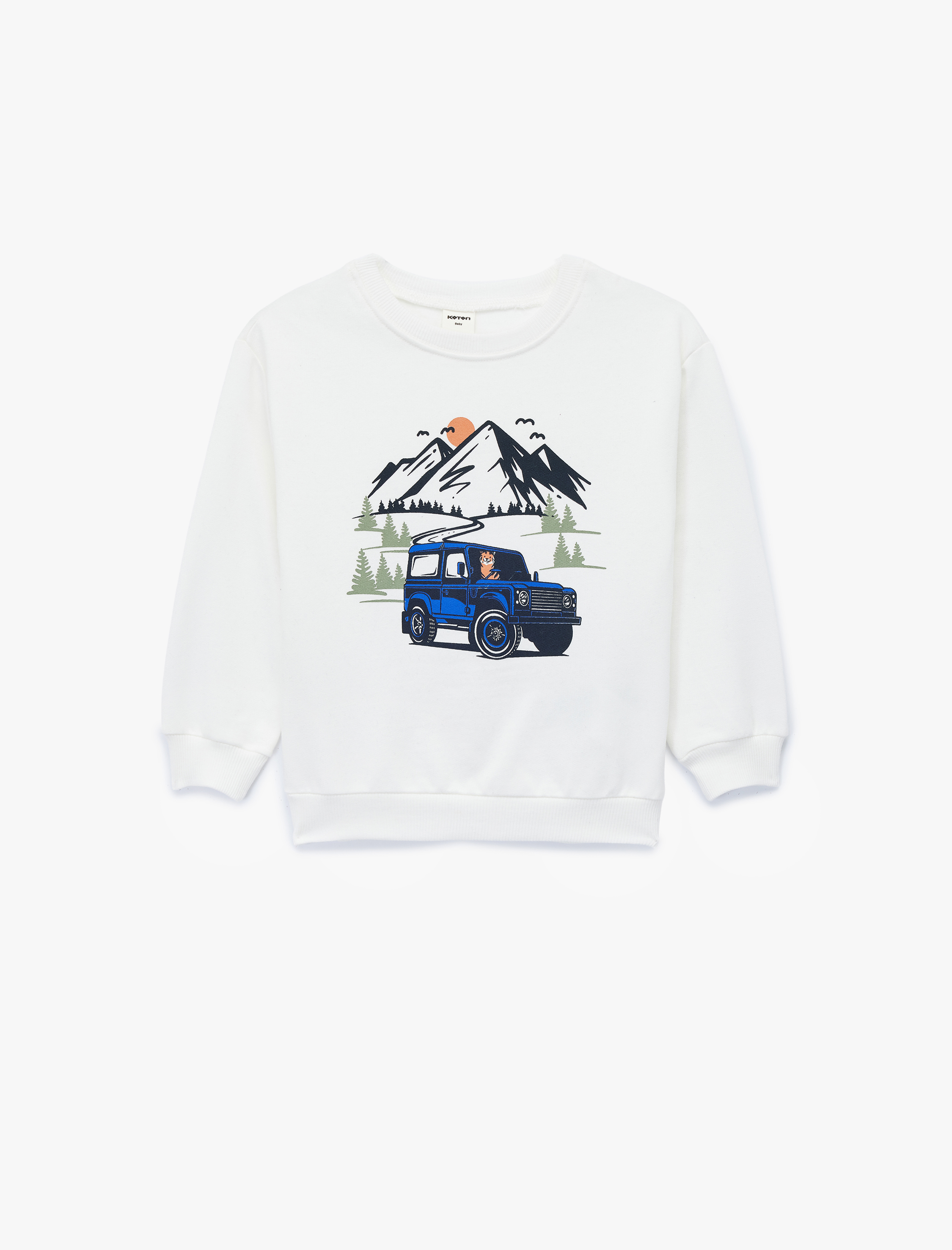  Erkek Bebek Pamuklu Uzun Kollu Bisiklet Yaka Baskılı Şardonlu Sweatshirt