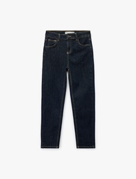 Pamuklu Düğmeli Beli Ayarlanabilir Lastikli Straight Fit Denim Pantolon