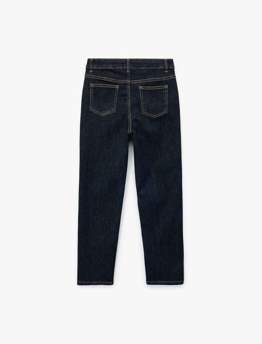  Erkek Çocuk Pamuklu Düğmeli Beli Ayarlanabilir Lastikli Straight Fit Denim Pantolon