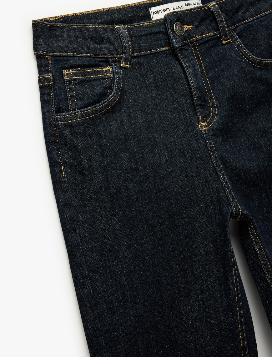  Erkek Çocuk Pamuklu Düğmeli Beli Ayarlanabilir Lastikli Straight Fit Denim Pantolon