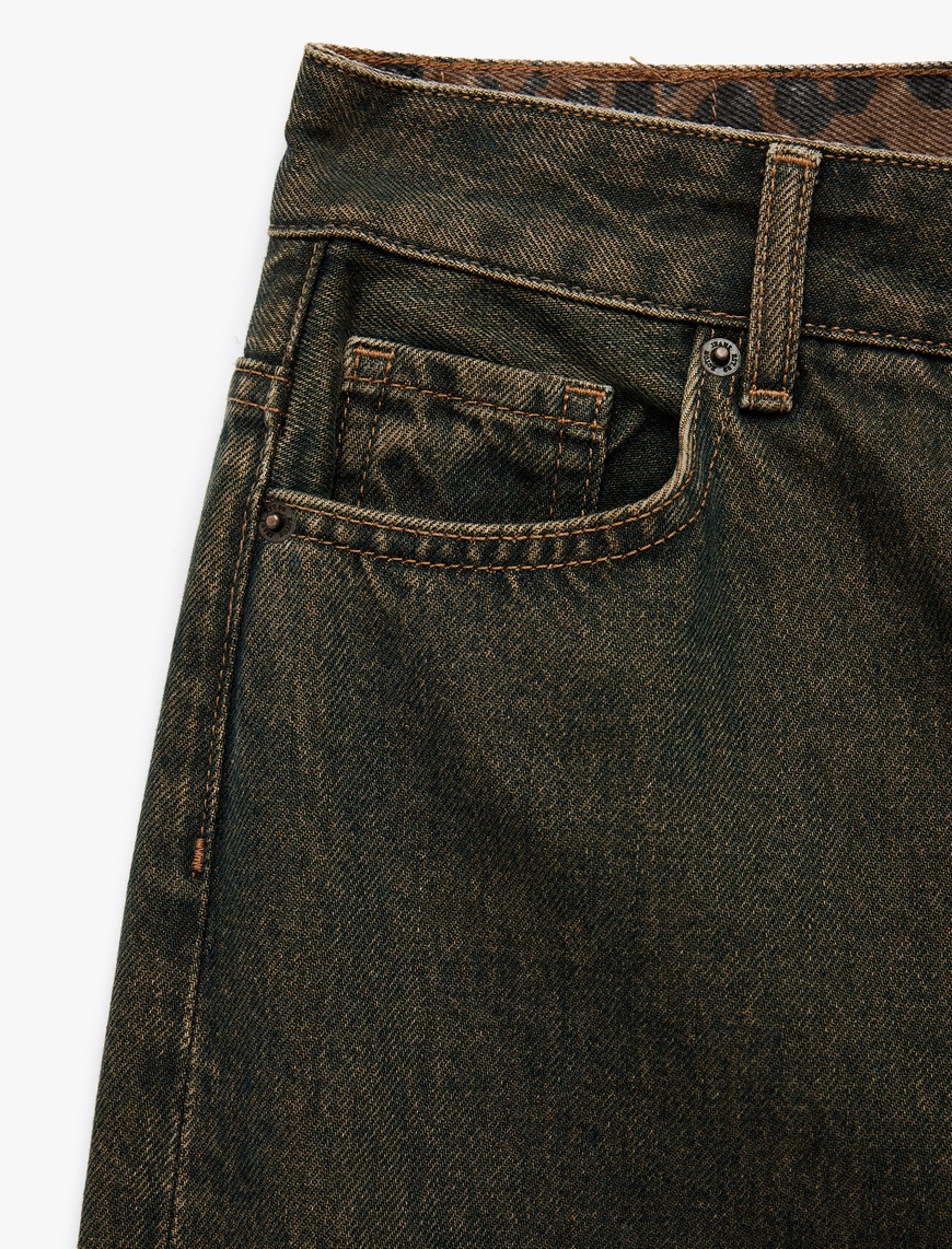   Koton X Sima Tarkan - Pamuklu Geniş Paça Yıkamalı Bol Kalıp Jean Pantolon - Loose Straight Fit Jean