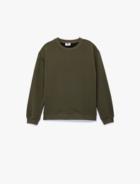 Uzun Kollu Bisiklet Yaka Şardonlu Basic Sweatshirt