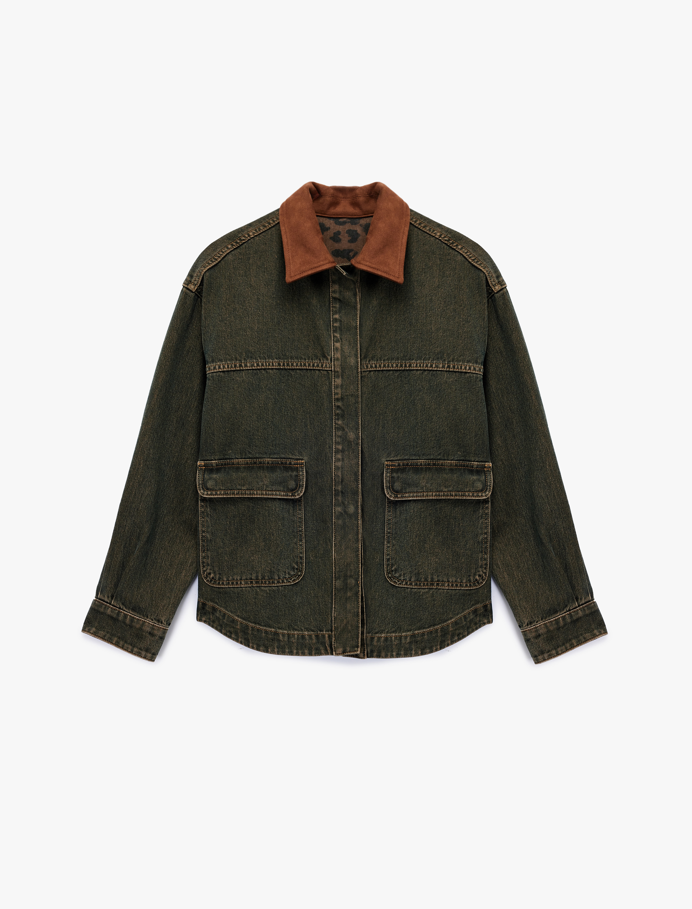 Koton X Sima Tarkan -  Yaka Detaylı Yıkamalı Çıtçıt Düğmeli Cepli Oversize Denim Ceket