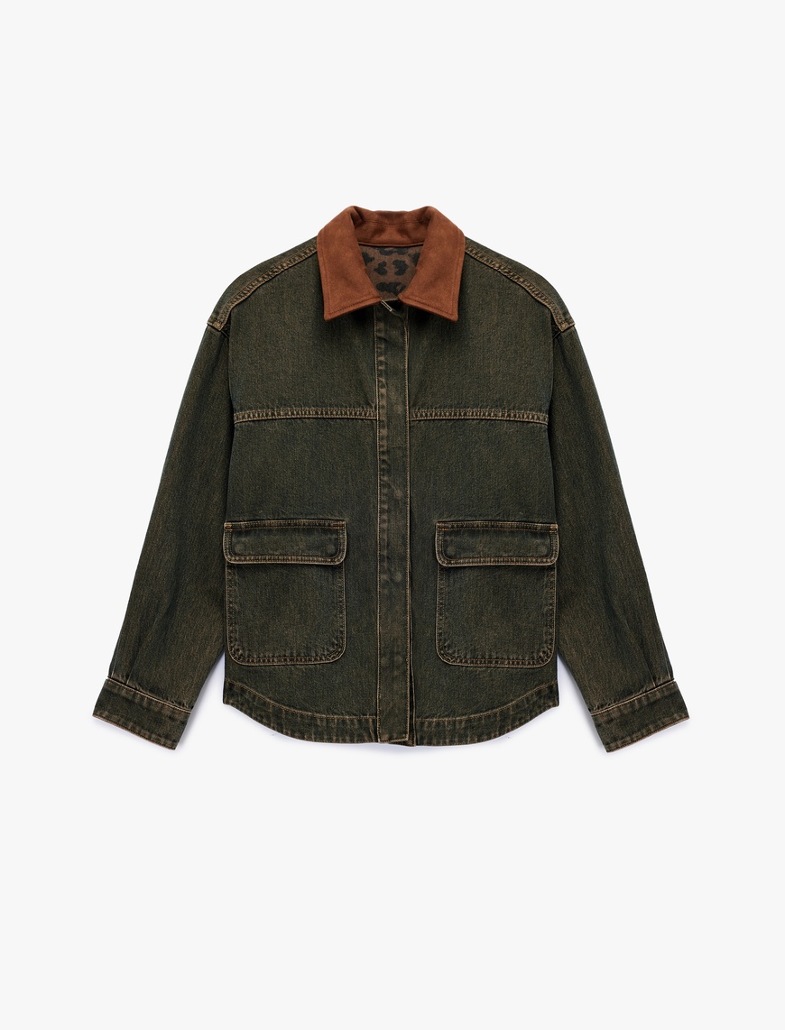   Koton X Sima Tarkan -  Yaka Detaylı Yıkamalı Çıtçıt Düğmeli Cepli Oversize Denim Ceket