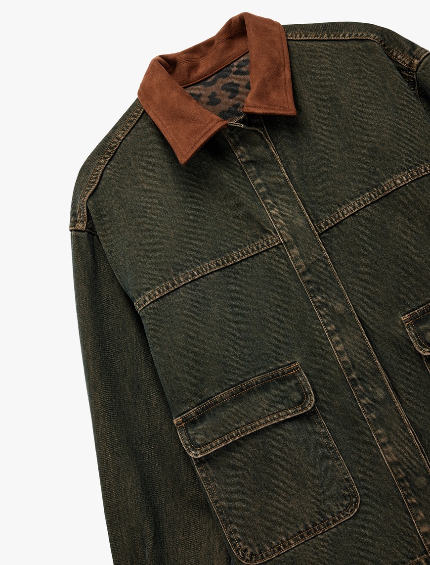   Koton X Sima Tarkan -  Yaka Detaylı Yıkamalı Çıtçıt Düğmeli Cepli Oversize Denim Ceket