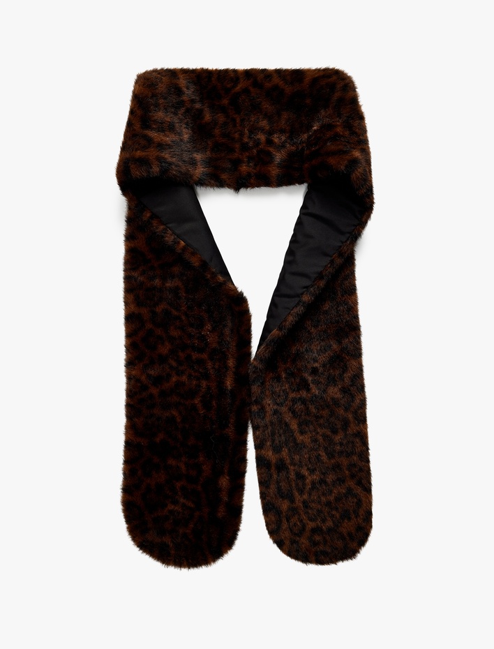 Kadın Leopar Desenli Suni Kürk Atkı - Koton X Melis Ağazat