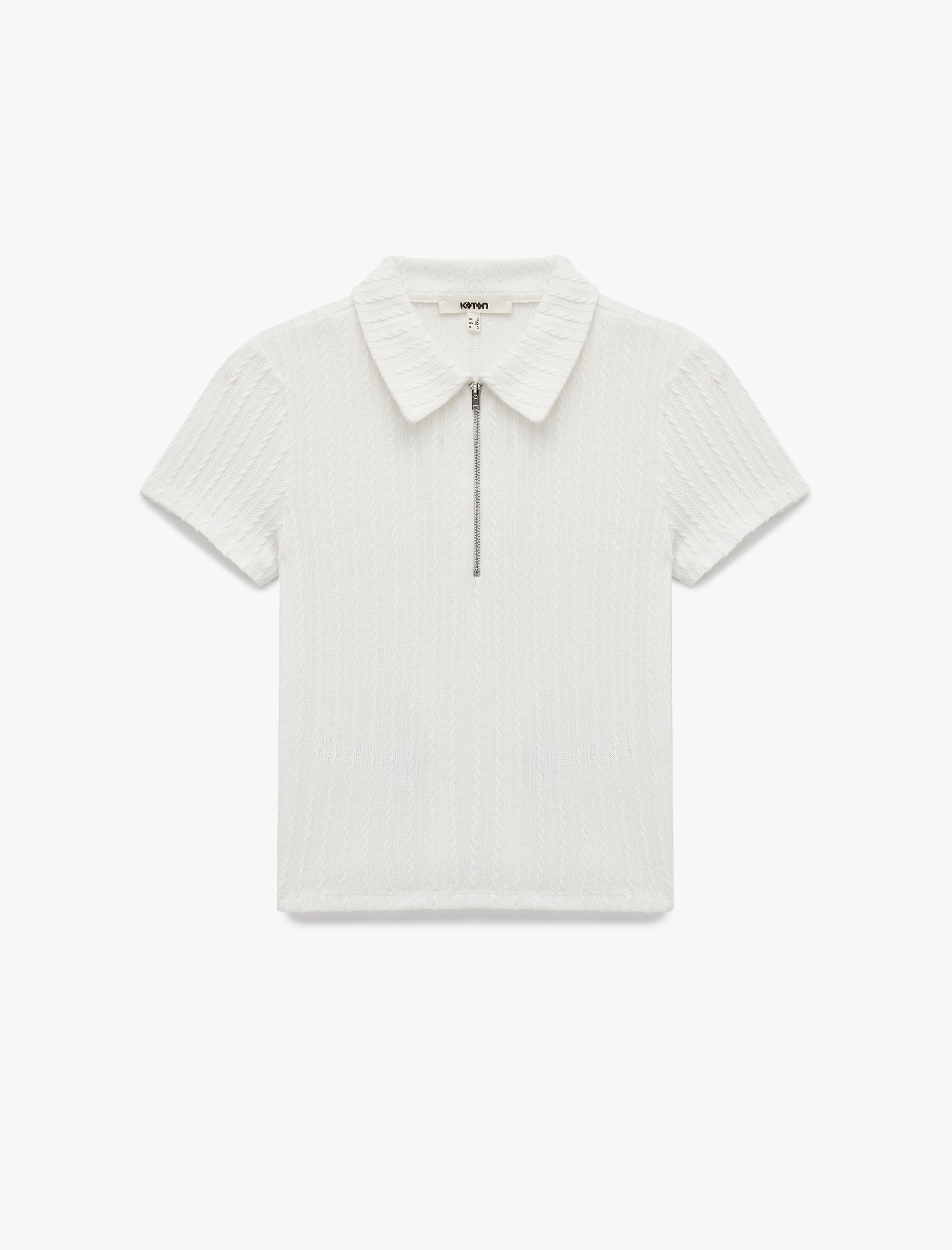   Slim Fit Saç Örgü Dokulu Kısa Kollu Fermuarlı Polo Yaka Tişört