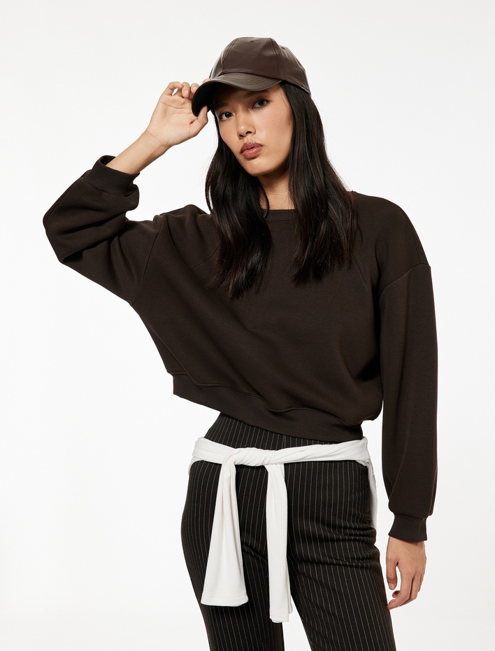 Regular Fit Üç İplik Uzun Kollu Bisiklet Yaka Basic Sweatshirt