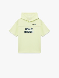 Pamuklu Kısa Kollu Baskılı Kapşonlu Oversize Sweatshirt