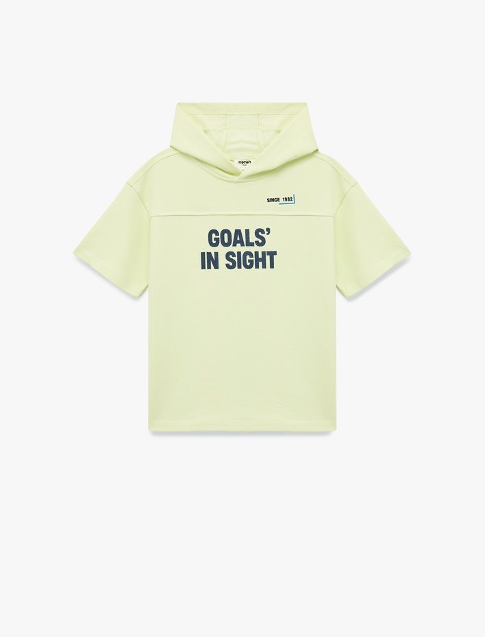 Erkek Çocuk Pamuklu Kısa Kollu Baskılı Kapşonlu Oversize Sweatshirt