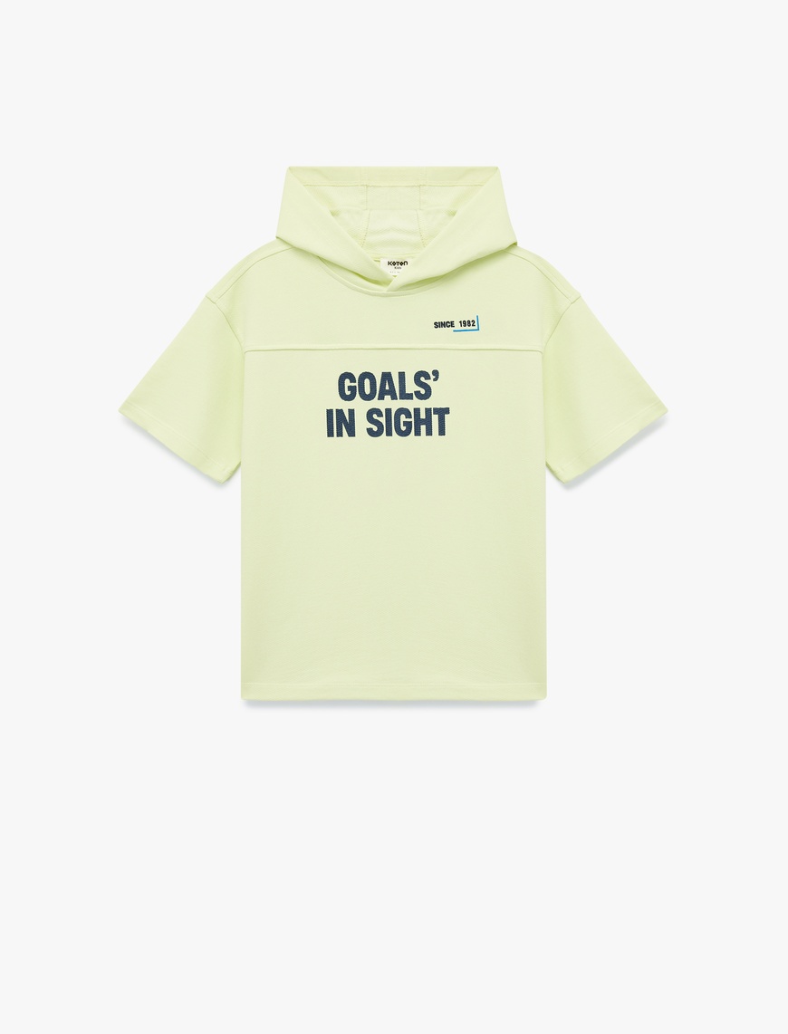  Erkek Çocuk Pamuklu Kısa Kollu Baskılı Kapşonlu Oversize Sweatshirt