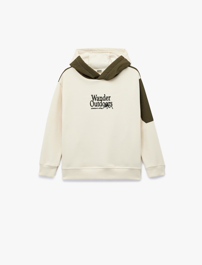Erkek Çocuk Şardonlu Uzun Kollu Kapşonlu Nakış Detaylı Sweatshirt