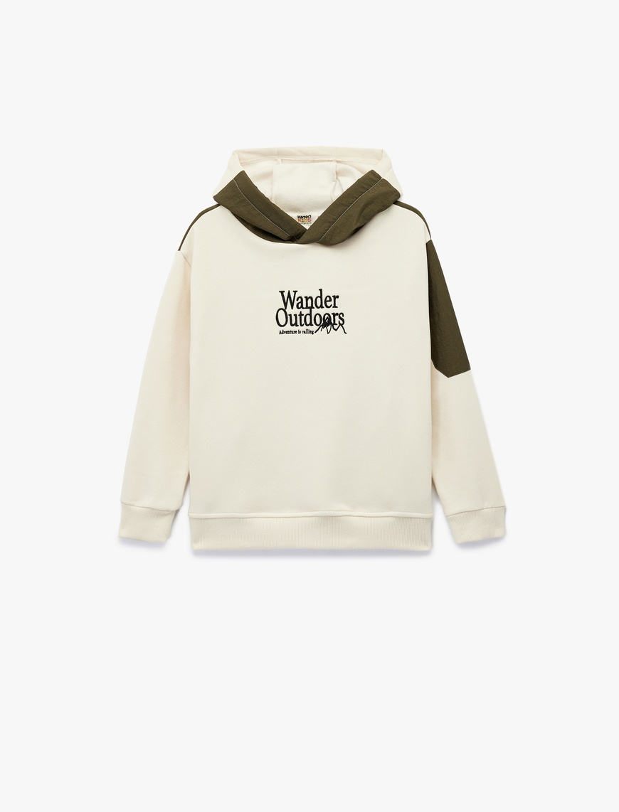  Erkek Çocuk Şardonlu Uzun Kollu Kapşonlu Nakış Detaylı Sweatshirt