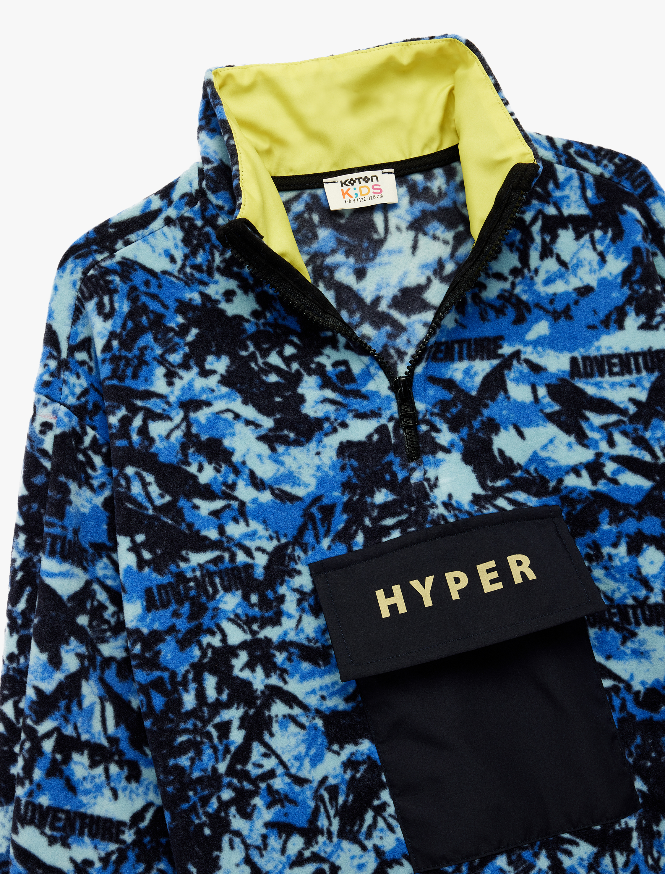  Erkek Çocuk Uzun Kollu Dik Yaka Kapaklı Cepli Desenli Oversize Polar Sweatshirt