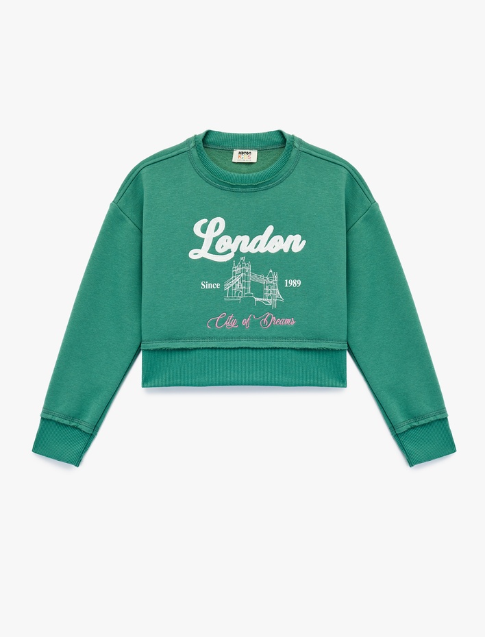 Kız Çocuk Şardonlu Uzun Kollu Bisiklet Yaka Baskılı Sweatshirt