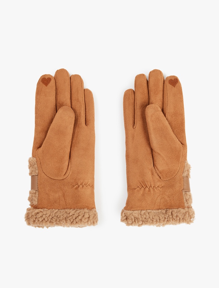 Kadın Kemer Detaylı Suni Süet Peluş Eldiven