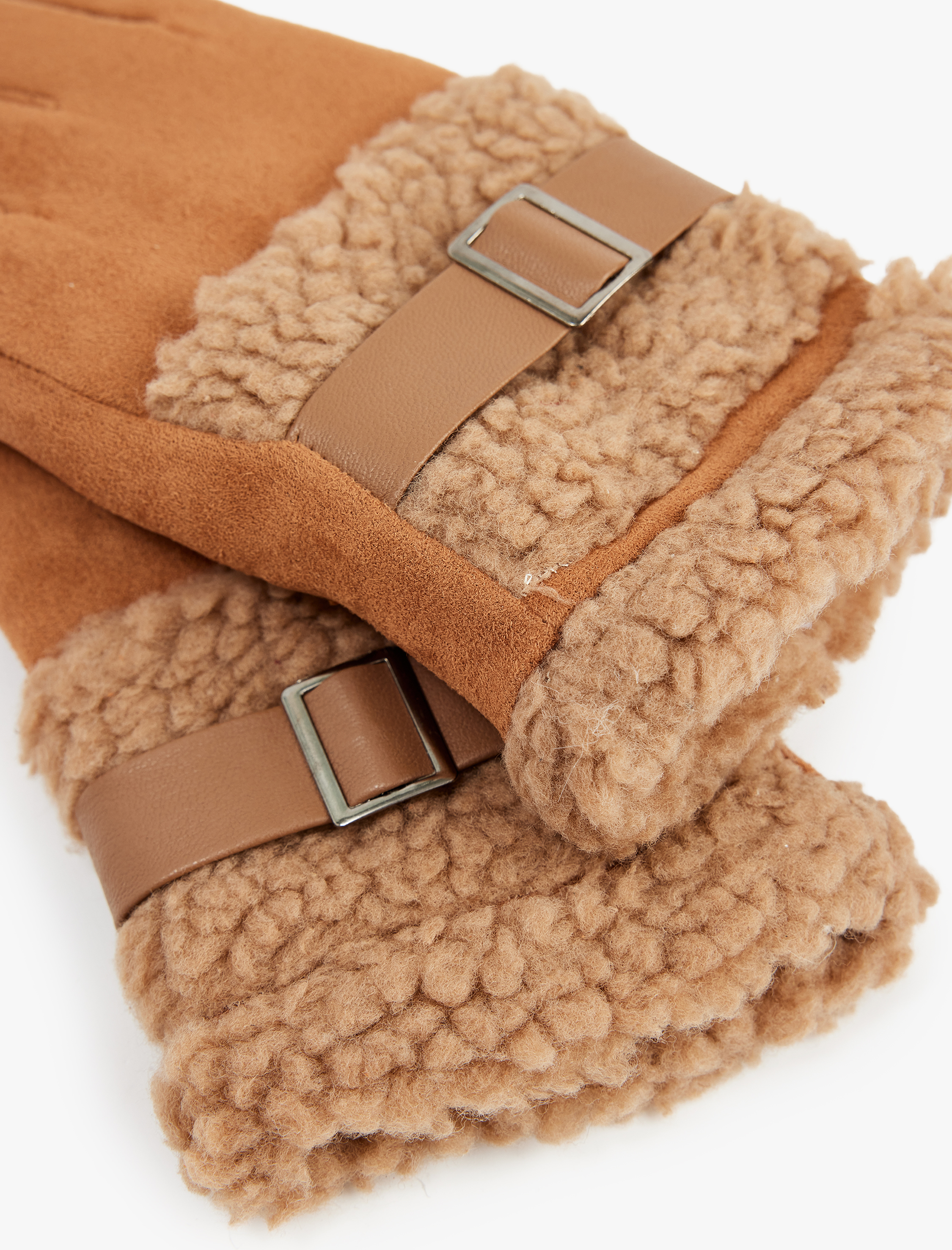  Kadın Kemer Detaylı Suni Süet Peluş Eldiven