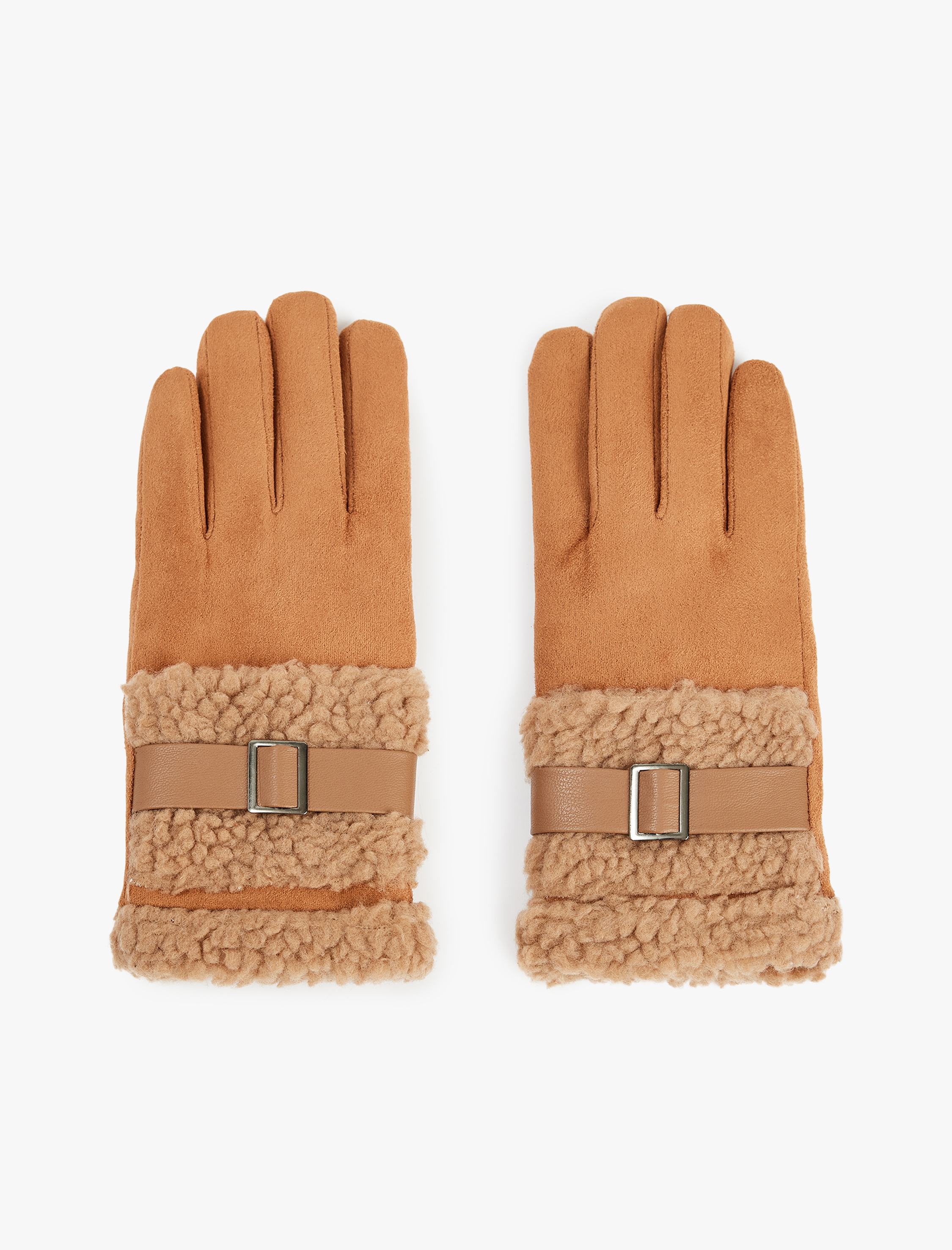  Kadın Kemer Detaylı Suni Süet Peluş Eldiven