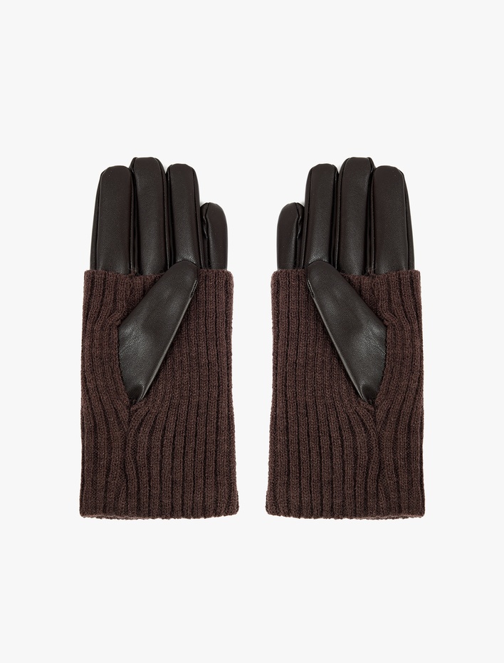 Kadın Triko Örgü Detaylı Suni Deri Eldiven - Koton X Sima Tarkan