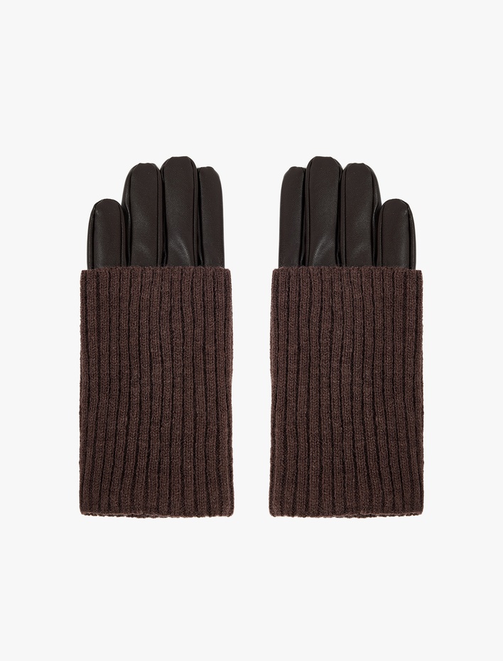 Kadın Triko Örgü Detaylı Suni Deri Eldiven - Koton X Sima Tarkan