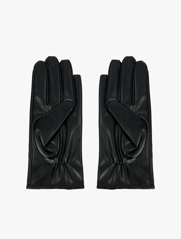 Kadın Metal Aksesuarlı Suni Deri Eldiven