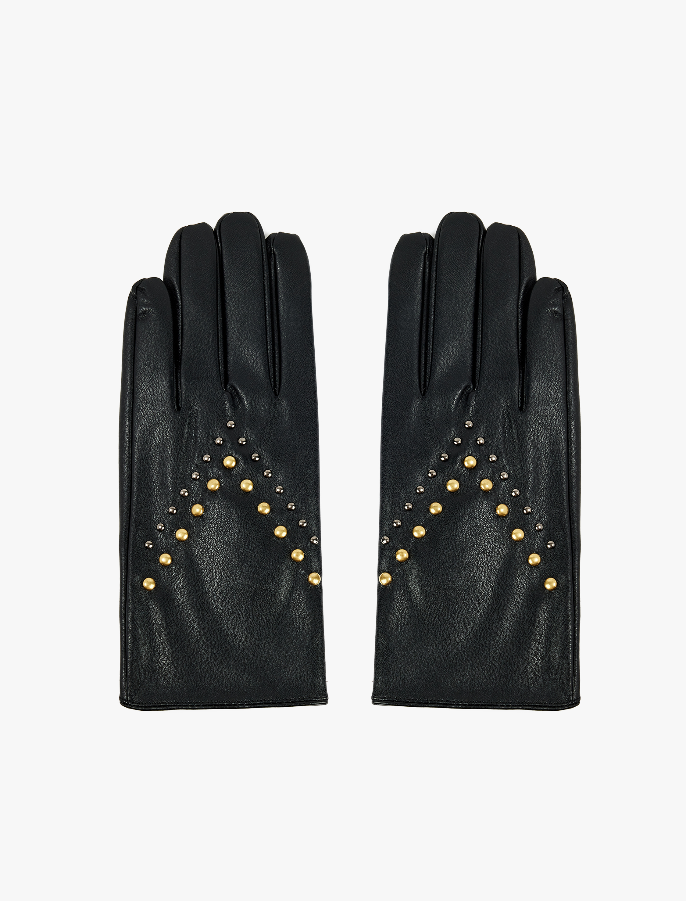  Kadın Metal Aksesuarlı Suni Deri Eldiven