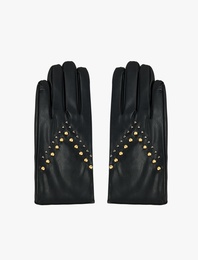 Metal Aksesuarlı Suni Deri Eldiven