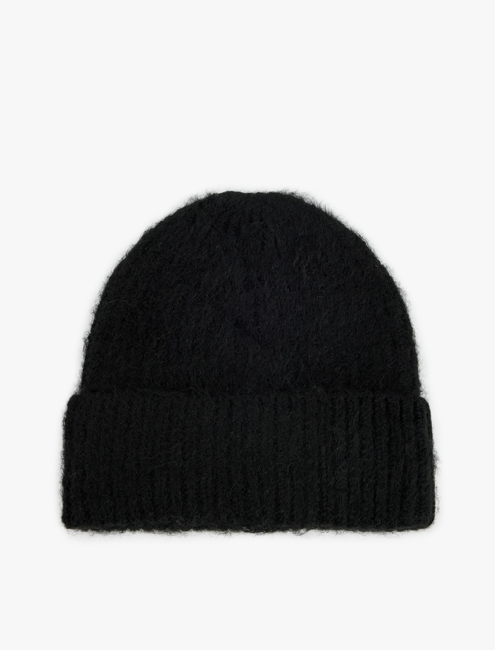 Kadın Yün Karışımlı Katlı Örgü Bere